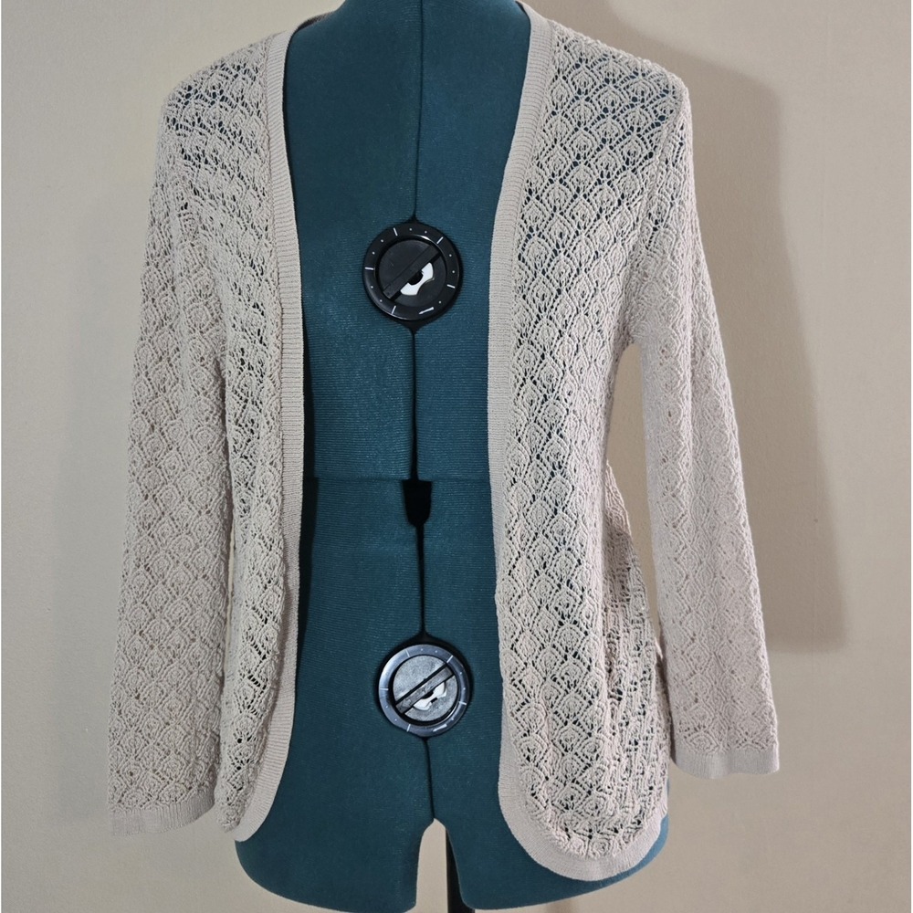 Vintage 90s / Y2K Ann Taylor Size S Pointelle Open Front Cardigan Quiet Luxury